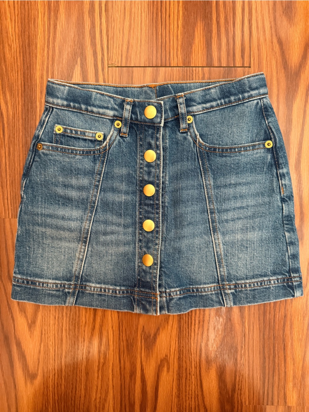 Girls Denim Button-Front Mini Skirt in Blue